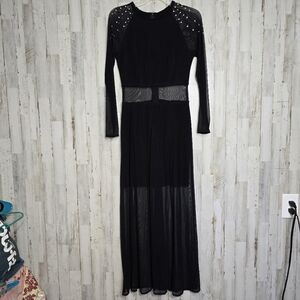 Vtg Witchy Black Velvet Mesh Maxi Dress M Stretch Costume Goth Whimsygoth Tower